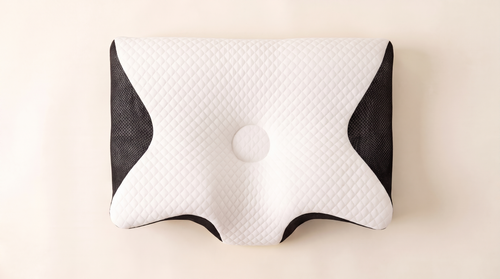 Somnia Contour felülnézetből — pillangó kontúr, fejmélyedés és nyaktámasz perem (fekete hálós variáns)